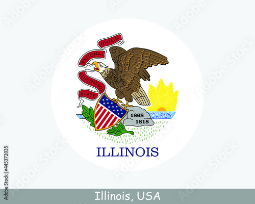Illinois Round Circle Flag. IL USA State Circular Button Banner Icon. Illinois United States of America State Flag. Land of Lincoln, Prairie State EPS Vector