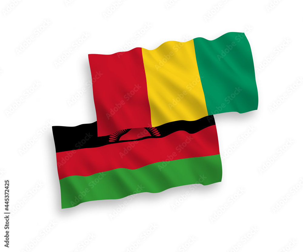 Obraz premium Flags of Malawi and Guinea on a white background