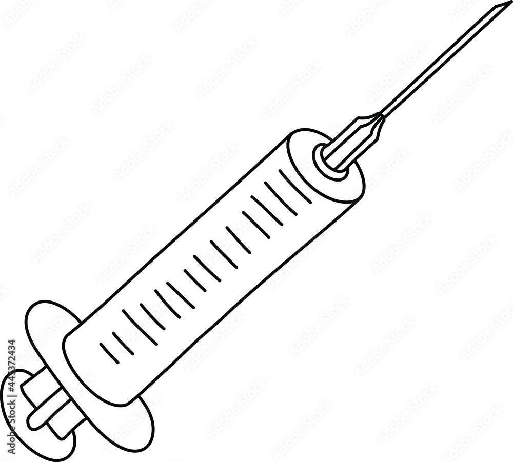 Vector syringe Icon. Syringe, black and white line drawing, one line Vector syringe Icon. Syringe, black and white line drawing, one line