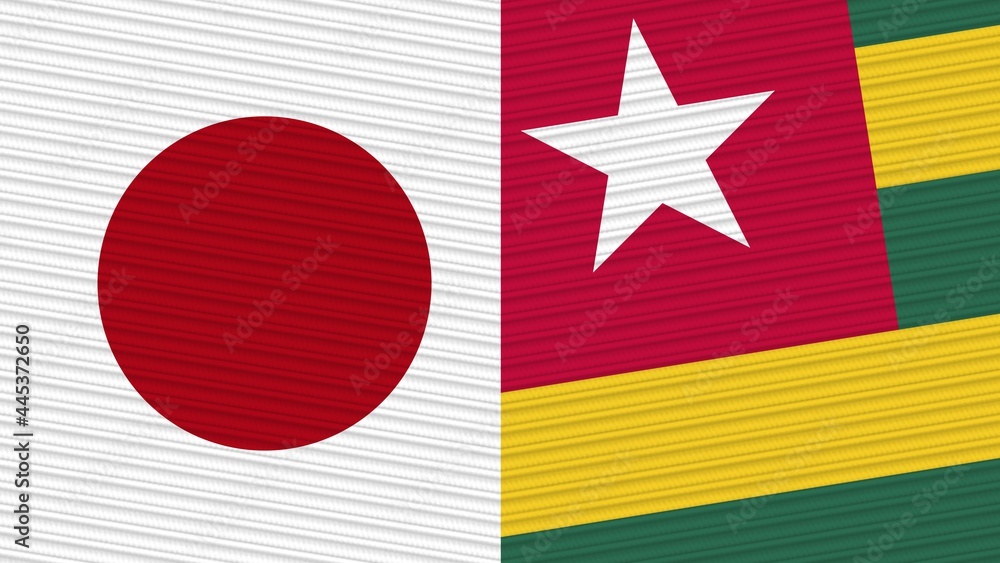 Togo and Japan Two Half Flags Together Fabric Texture Illustration Togo and Japan Two Half Flags Together Fabric Texture Illustration