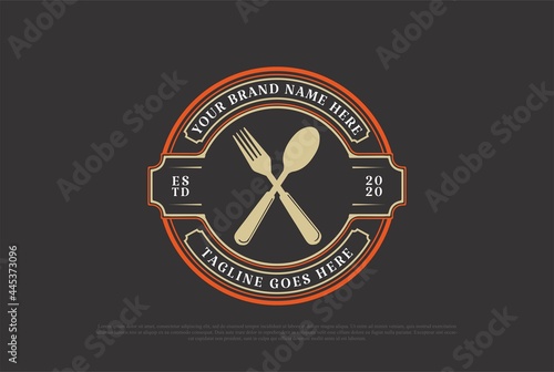 Vintage Retro Spoon Fork for Cafe, Chef, and Restaurant Badge Emblem Label Logo Design Vector