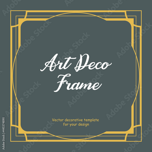 Gold frame, border or edging on grey background. Vintage luxury design element. Retro decoration pattern. Vector graphic artwork illustration.