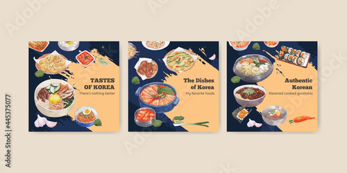 Banner template with Korean foods concept,watercolor style