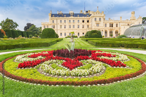 Round flowerbed in he garden of Castle Lednice, Czech Republic photo