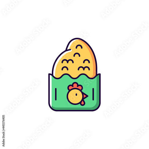 Crispy chicken cutlet RGB color icon. Isolated vector illustration. Taiwanese style fried street food. Night markets. Breading bird meat. Savory snack simple filled line drawing