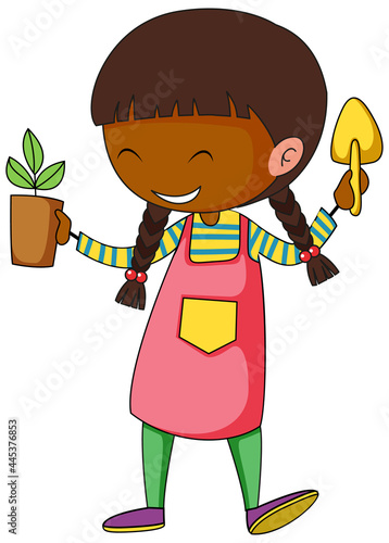 Little gardener doodle cartoon character