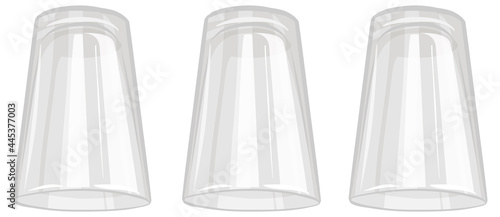 Three water glasses isolated on white background