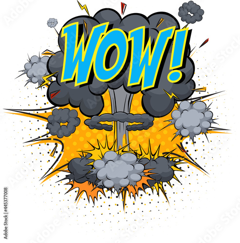 Word Wow on comic cloud explosion background