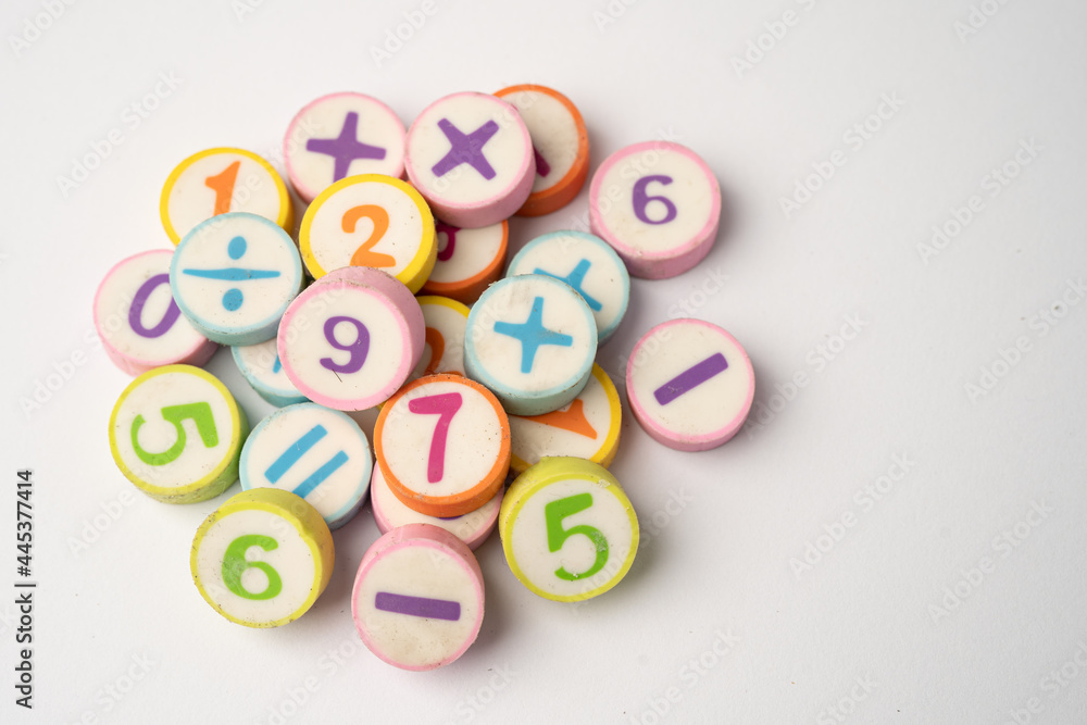 Math number colorful on white background, education study mathematics learning teach concept. Math number colorful on white background, education study mathematics learning teach concept.