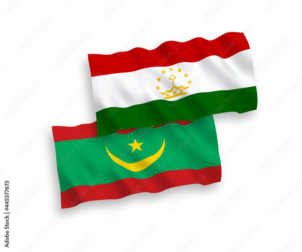 Flags of Islamic Republic of Mauritania and Tajikistan on a white background