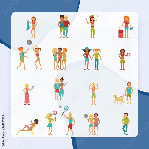 People on vacation beach party summer holidays set isolated vector illustration