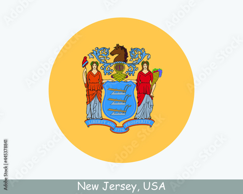 New Jersey Round Circle Flag. NJ USA State Circular Button Banner Icon. New Jersey United States of America State Flag. The Garden State EPS Vector