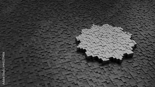 33d rendering cubes in shape of symbol of flora light colored on dark