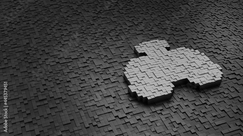 33d rendering cubes in shape of symbol of gamepad light colored on dark