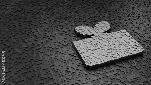 33d rendering cubes in shape of symbol of germination light colored on dark