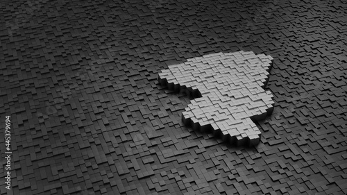 33d rendering cubes in shape of symbol of hurricane light colored on dark