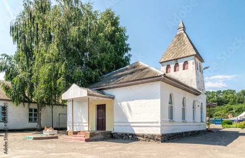 Building of an old rural school in Ukraine. Art Nouveau architecture