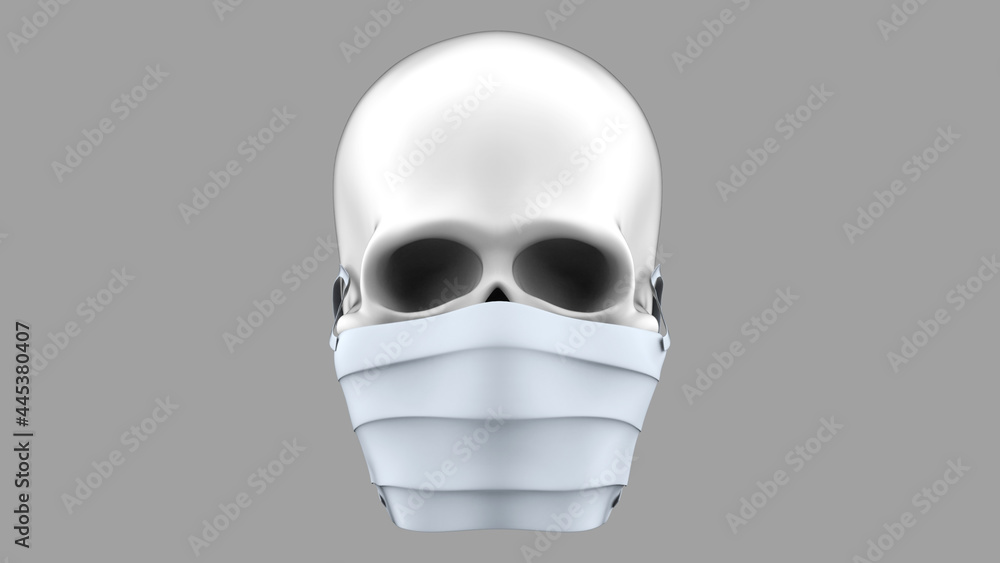 Skull in medical mask. 3d rendering skull. Image related to the COVID-19 pandemic Skull in medical mask. 3d rendering skull. Image related to the COVID-19 pandemic
