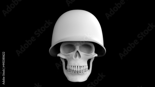 3d render full face skull military american helmet on a black background. Soldier skull image