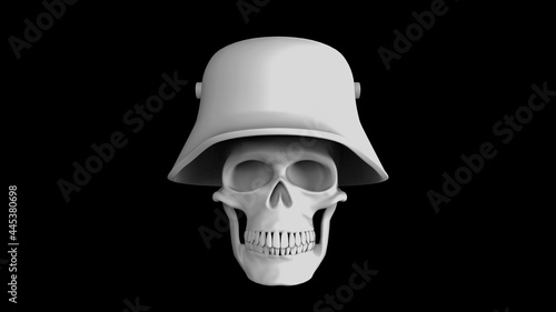 3d render full face skull military german helmet on a black background