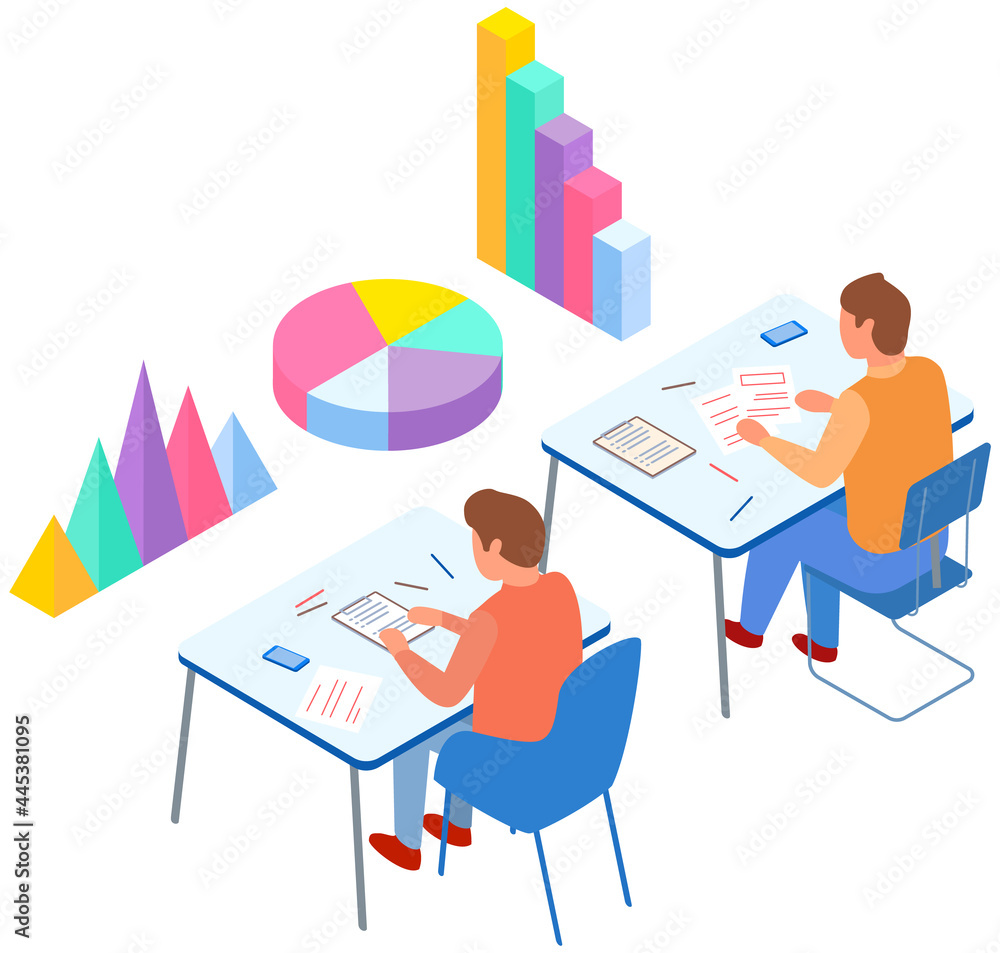 Visualize with business analytics. People work with statistical data ...