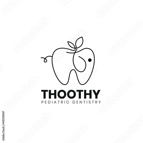 thooty logo for pediatric dentistry logo with style outline of elephant tooth and initial t