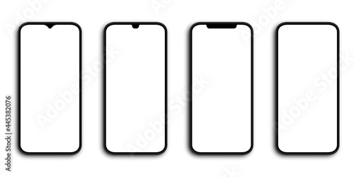Realistic Smartphone. Phones with white screen. Template mobile phones, isolated. Vector illustration