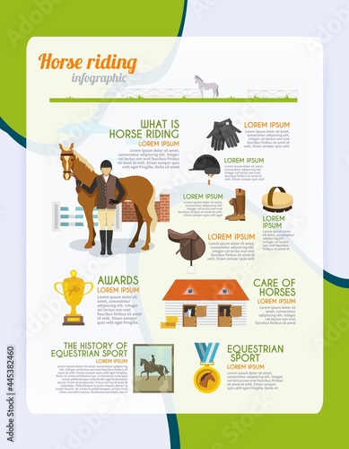 Jockey infographics set with horse rider equestrian sport signs vector illustration