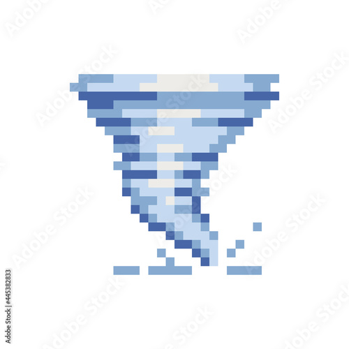 Tornado storm pixel art icon. Windstorm symbol. Typhoon, cyclone and hurricane isolated vector illustration on white background.