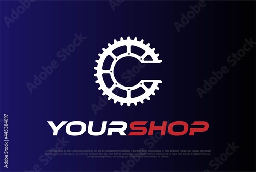 Initial Letter C for Cycle Gear Cog Drive or Bike Sport Club Logo Design Vector