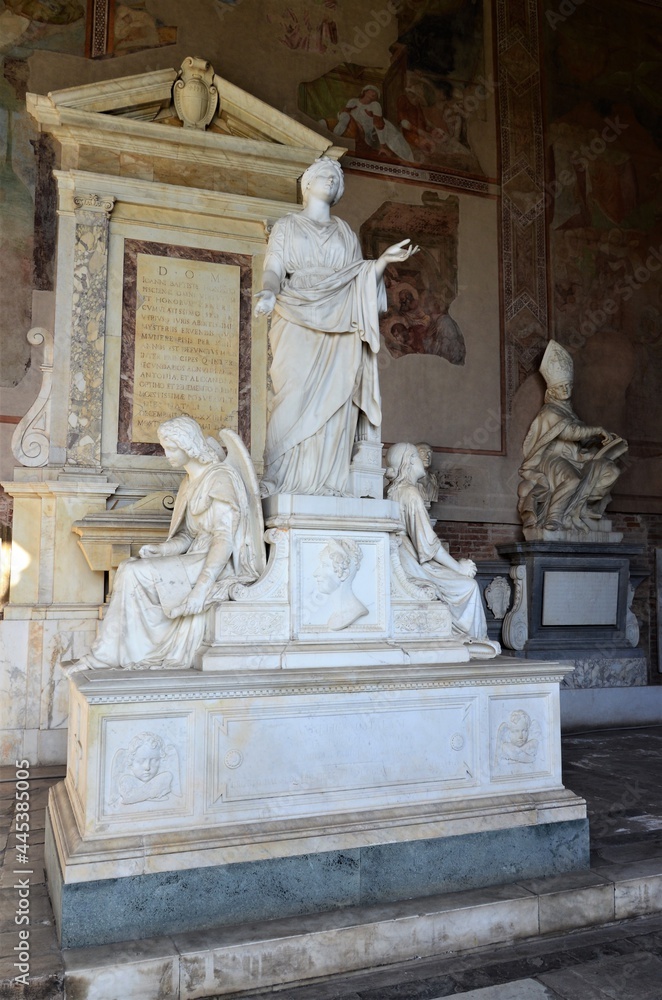 Tomb sculptures in the Monumental Cemetery at the Leaning Tower of Pisa