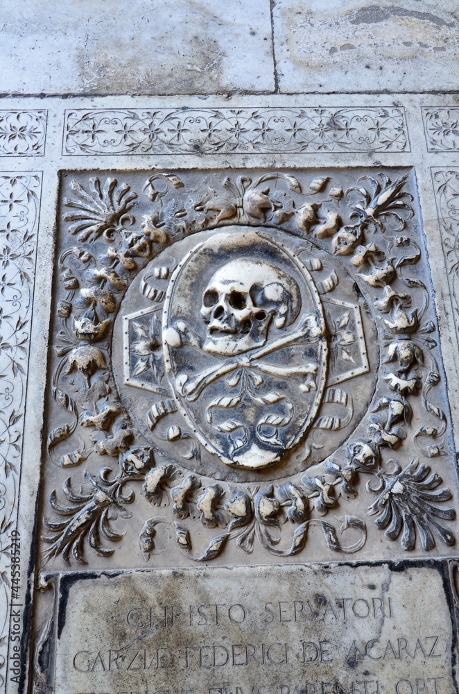 Tomb sculptures in the Monumental Cemetery at the Leaning Tower of Pisa