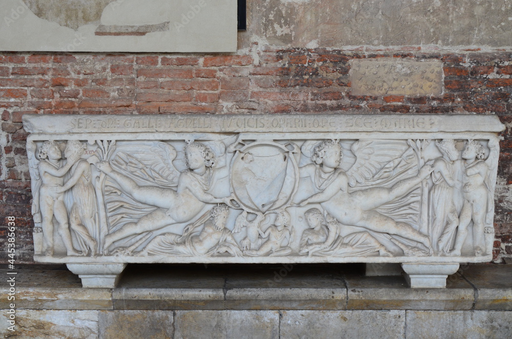 Tomb sculptures in the Monumental Cemetery at the Leaning Tower of Pisa