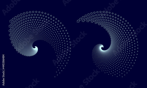 White wave with arrows over dark blue background. Arrows outlines in one big swirl pattern.