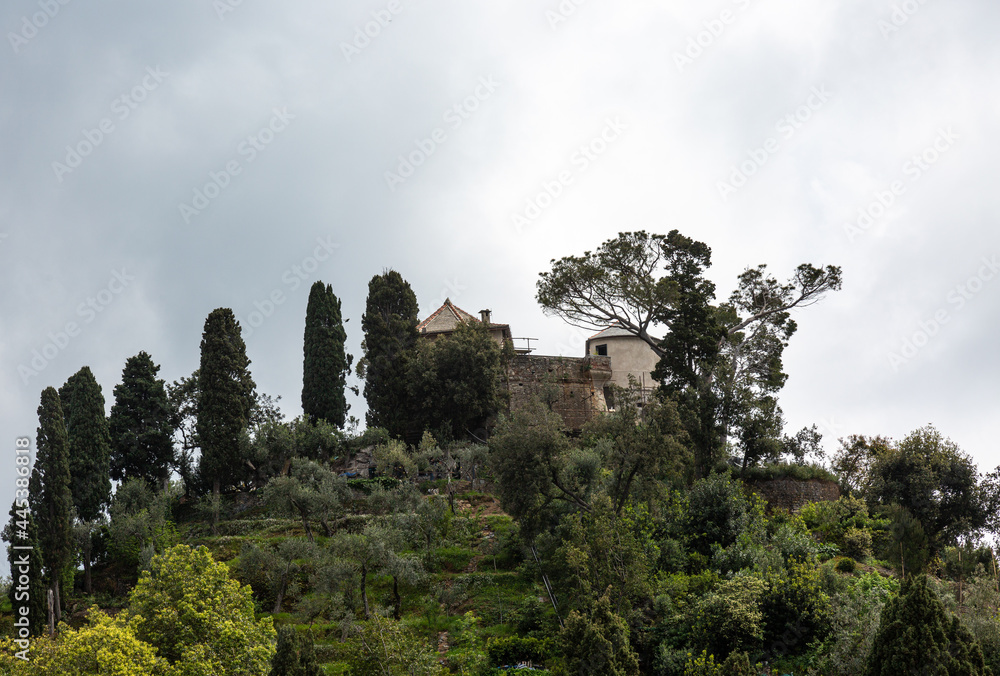 View to the house on the hill in Portofino