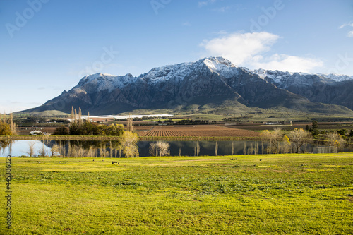 Snow on the mountains surrounding the town of Worcester, South Africa