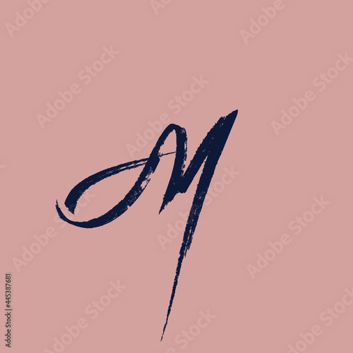 AM monogram logo.Calligraphic signature icon.Handwritten lettering sign isolated on blush fund.Letter a, letter m alphabet initials.Brush script characters. photo