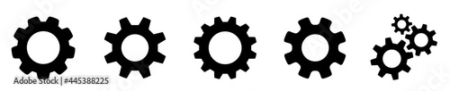 Gear set. Setting gears icon. Cogwheel group. Gear design collection. Black gear wheel icons on white background - stock vector.