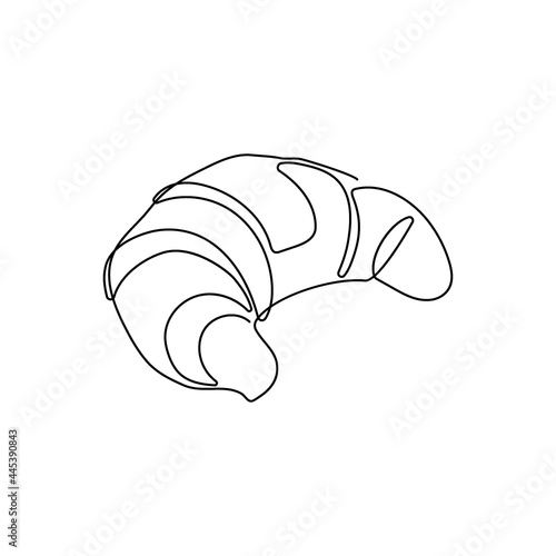 Croissant one line art. Continuous line drawing of butter roll, French pastries.