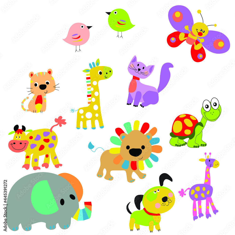 Obraz premium Kids Animals, kids cipartts, domestic animals, wild animals.