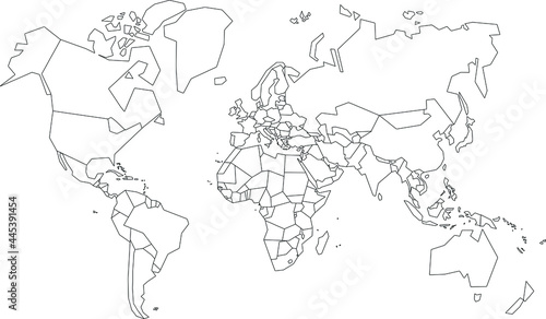 Vector map of The World to study colorless with outline  black and white