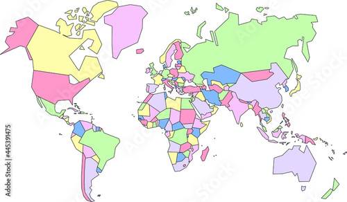 Vector map of The World to study  colorful with outline