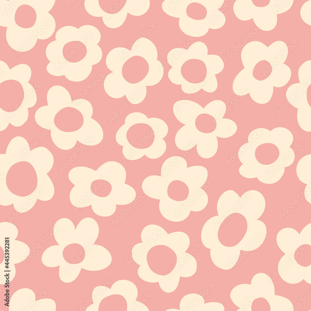 seamless pattern with vintage vector groovy flowers. modern elements.  stylized flowers silhouettes on a pink background. surface design, textile,  stationery, wrapping paper and covers Stock Vector | Adobe Stock