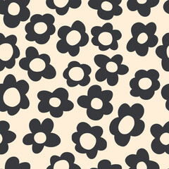 Stickers Vintage bloemen patronen Groovy retro bloemen op beige  © Evgeniya Khudyakova