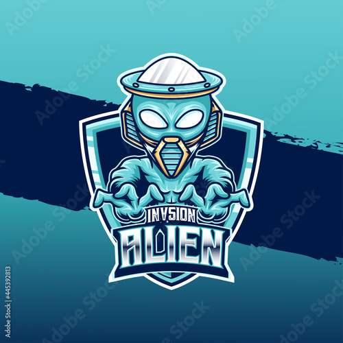 esport logo invasion alien, and tshirt design