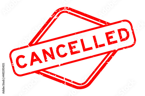 Grunge red cancelled word rubber square seal stamp on white background