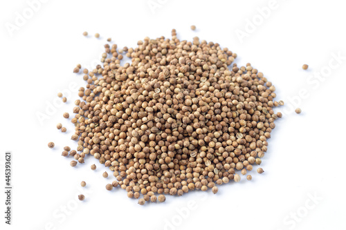Dried whole coriander seeds isolated background