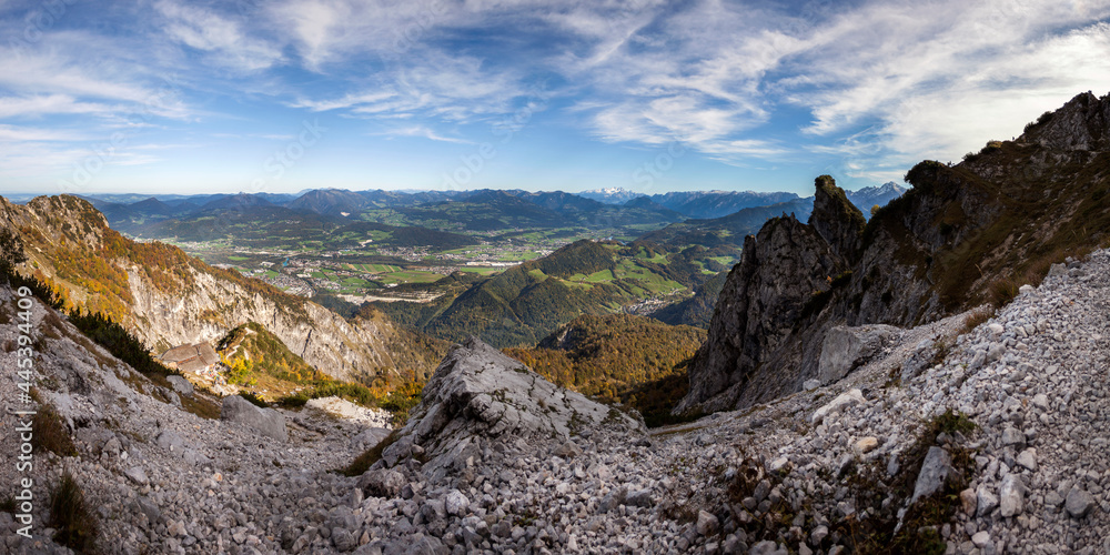 Fototapeta premium Panorama view Heubergkopf mountain, Untersberg in Bavaria, Germany