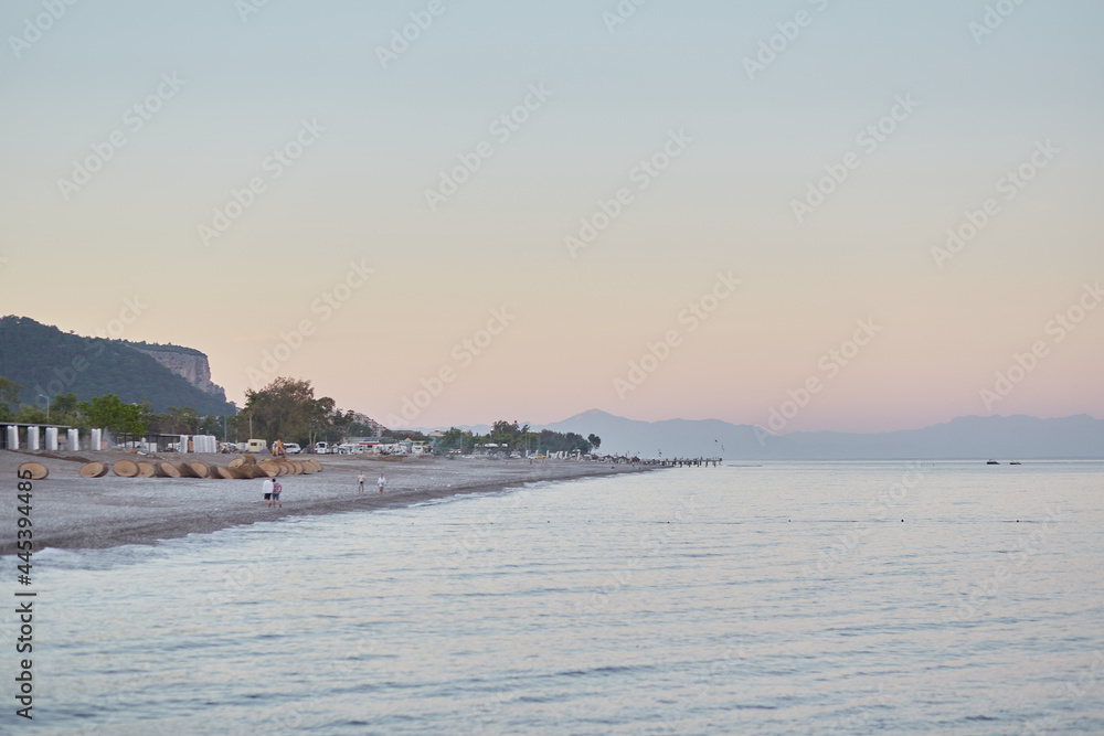Blue hour photography. Sunset at beautiful Mediterranean sea. Seamless pattern. Natural background