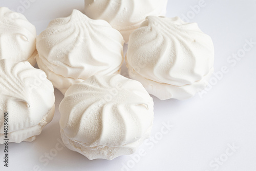 Marshmallow sugar confection is obtained by churning fruit and berry puree with sugar and egg white. 